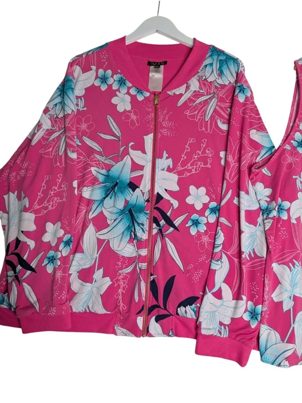 IMAN Womens Pink Floral Bomber Jacket & Matching Tank Top Set 3X Cruise wear